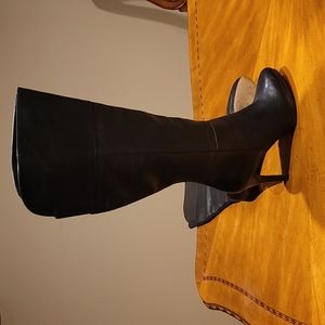 Leather wide calf platform heeled boot